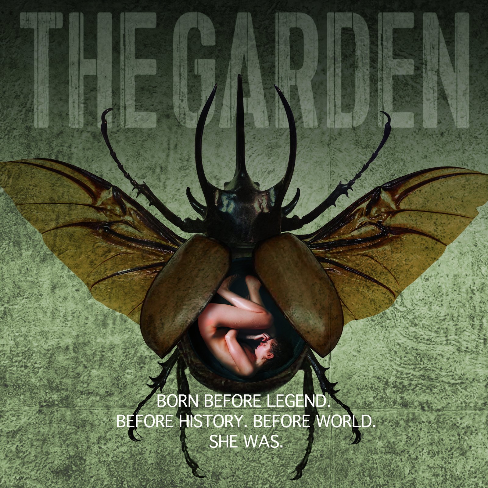 The Garden screenplay poster with a winged beetle