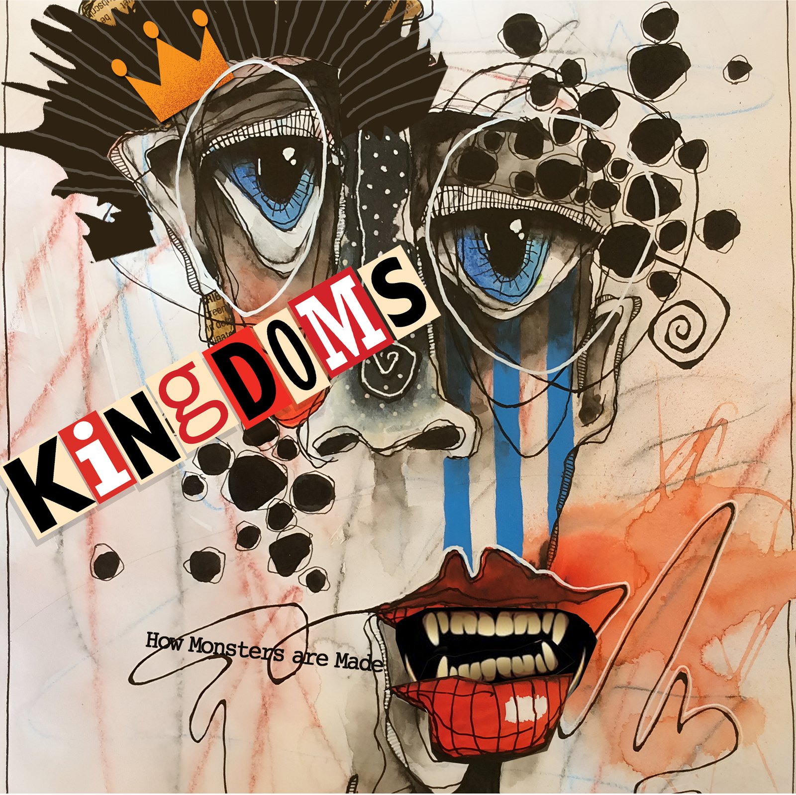 Kingdoms artwork: an expressive painted face with blue eyes